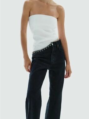 Zara White Strapless Tube Top with Beaded Hem